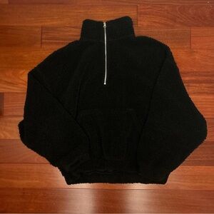 Divided Black Fleece Quarter-Zip Top